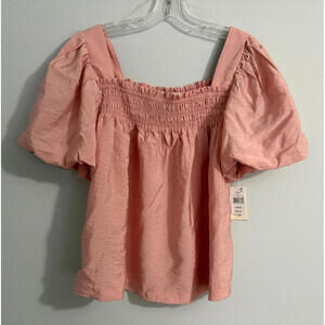 Angels Forever Young Womens Top Smocked Balloon Sleeves Square Neck Large